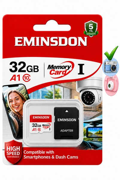 EMiNSDON 32GB Hafıza Kartı Mini Kamera Ev Araç Güvenlik Kamerası Uyumlu Telef...