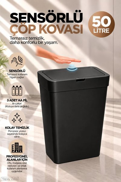Porsima Me-05-1 Hareket Sensörlü Sessiz Kapatma Çöp Kutusu Banyo Mutfak Çöp K...