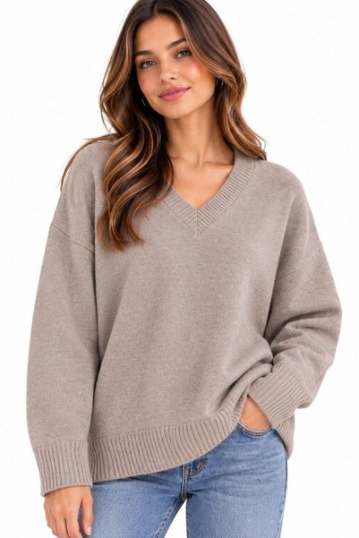 Benedetto New Season Women's V-Neck Soft Textured Oversize Knitwear Sweater –...