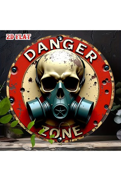 Choice Round 20X20CM Danger Zone Skull & Gas Mask Vintage Metal Sign - 19.81x...