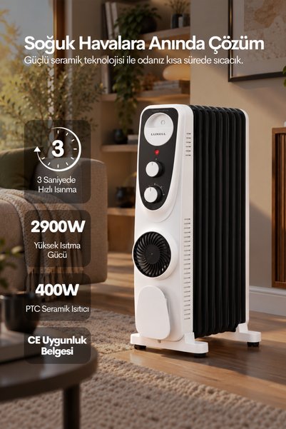 Luxell Lux13-Fp-Bw 13 Dilim 2900 Watt Turbo Fanlı Yağlı Radyatör