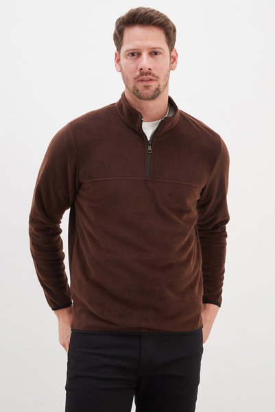 Fulla Moda Yarım Fermuarlı Dik Yaka Polar Sweatshirt