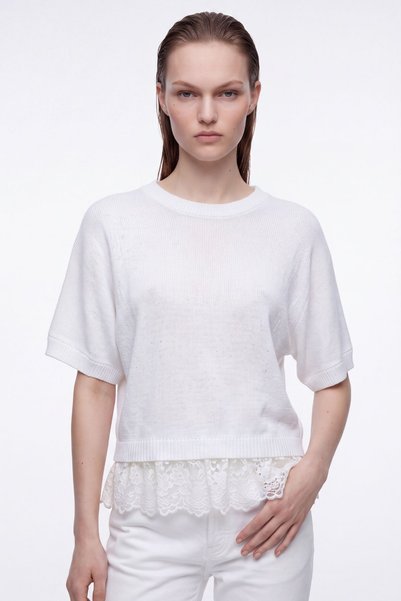 HAKKE Lace Hem Detailed Loose Knitwear Blouse