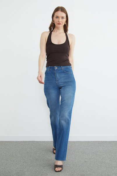 Fulla Moda Yüksek Bel Kesik Paça Jean
