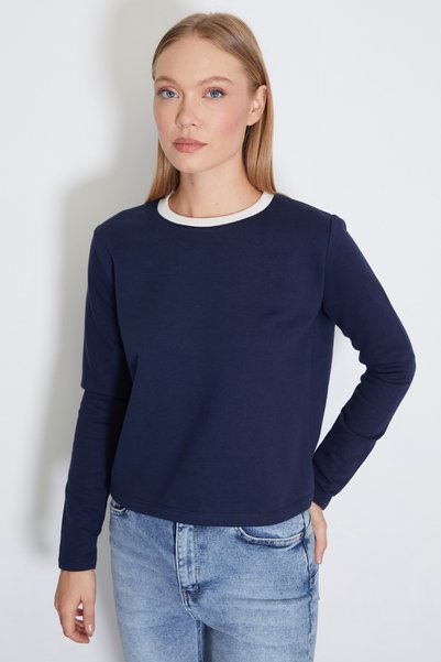 Fulla Moda 3 İplik Şardonsuz Yakası Ribanalı Sweatshirt