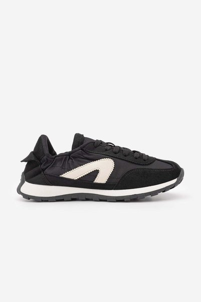 Marjin Women's Lace-Up Suede & Drawstring Detailed Sneaker Sameri Black Suede