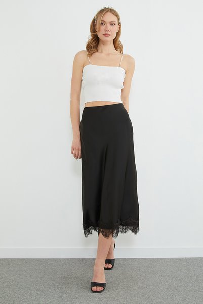 Fulla Moda Lace Midi Length Satin Skirt
