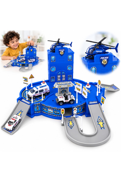 Maxx Whelels Set de joaca Statie de politie, 4 vehicule de politie, 1 asamblu...