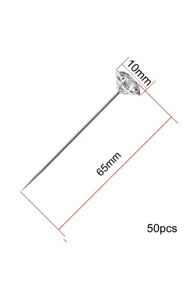Choice1 65x10mm-50pcs 1Box 50Pcs Alloy Pins Transparent Diamond Pin DIY Weddi...