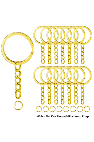 Choice 60 Sets Golden 60 Sets Flat Key Chain Rings Bulk Metal Key Ring with C...