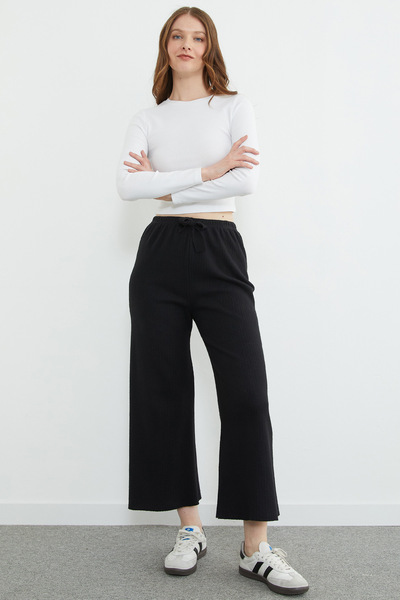 Fulla Moda Basic Fitilli Beli Lastikli Pantolon