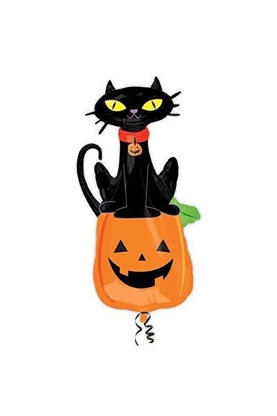 partidolu Cadılar Bayramı Halloween Kabak Üzeri Kedi Şeklinde Folyo Balon 97 ...