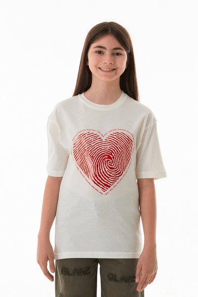 Fulla Moda Heart and Love Text Printed Girl's Oversize T-Shirt