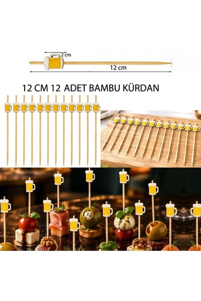 partidolu Halloween Oktoberfest Bira İçecek Bardağı Temalı Bambu Kürdan 12 Ad...