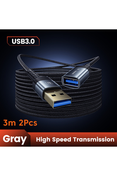 Toocki 3m 2Pcs USB 3.0 Cable Male to Female USB Extension Cable 5Gbps High-sp...