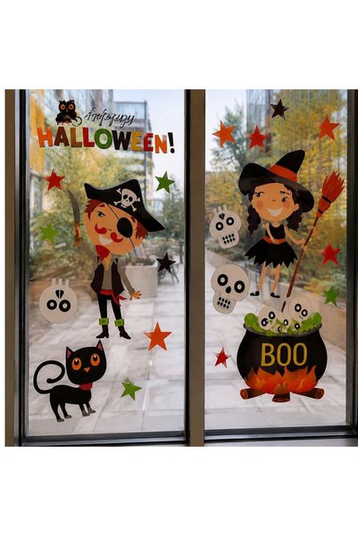 partidolu Cam ve Duvar İçin Halloween Temalı Plastik Elektrostatik Çıkartma S...