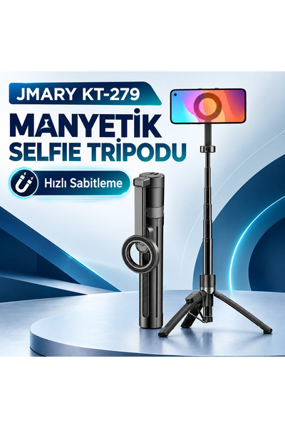 Jmary KT-279 Magnetik Kablosuz Kumandalı Tripod ve Selfie Çubuğu Siyah