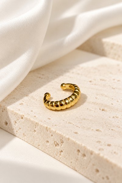 Spossy Silver Jewelry 925 Ayar Gümüş, Gold, Zarif Kıkırdak Küpe