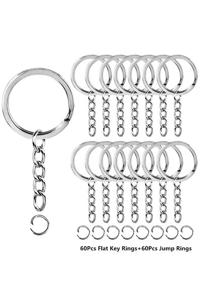 Choice 60 Sets Silvery 60 Sets Flat Key Chain Rings Bulk Metal Key Ring with ...