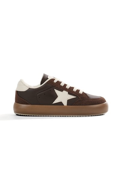 Tonny Black Kadın Kahve Bej Termo Taban Rahat Kalıp Bağcıklı Sneaker