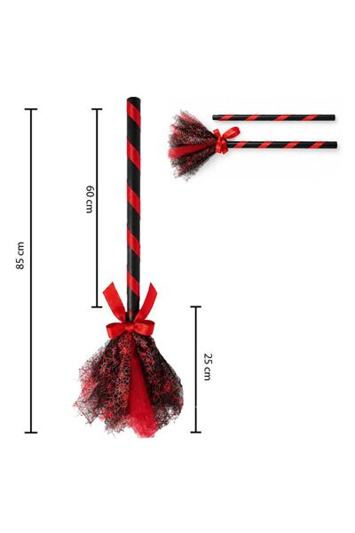 partidolu Halloween Yetişkin Çocuk Uyumlu 85 cm Tüllü Cadı Süpürgesi Kırmızı ...