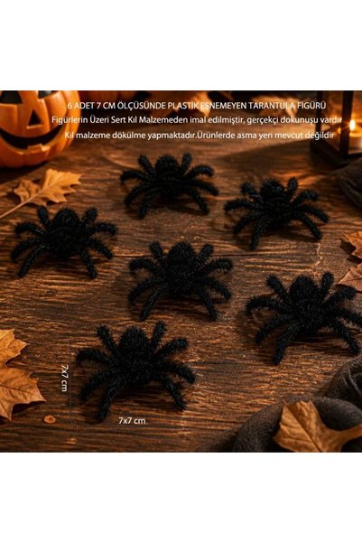 partidolu Halloween Esnemeyen Plastik Örümcek Tarantula Sert Kıllı Siyah Renk...