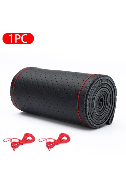 Choice Black red SEAMETAL 100% Genuine Leather Steering Wheel Cover Breathabl...