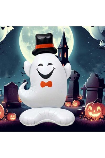 partidolu Halloween Altlıklı Gülen Hayalet Şeklinde Beyaz Renk Balon 150x80 cm