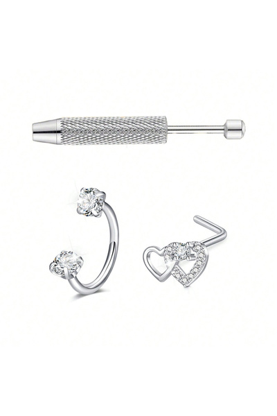 choice2 A Skeleton 18G 1.0x8mm Face Nose Rings & Studs 3pcs/Set Heart Horsesh...