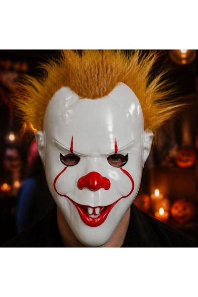 partidolu Halloween Saçlı Plastik Arkadan Lastikli Pennywise Clown Palyaço Ma...