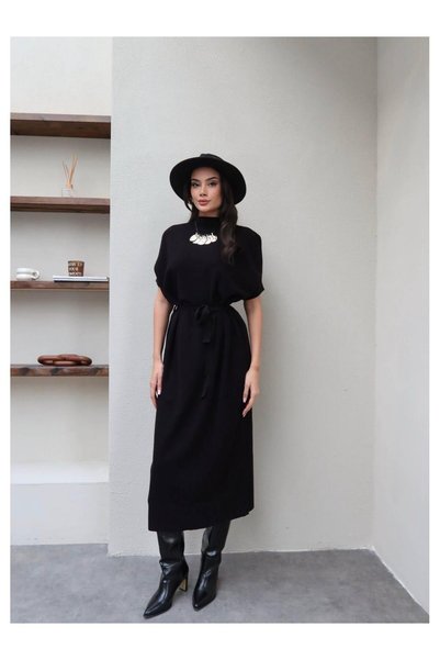 ESRAHELVACI Rochie lungă din tricot din material subțire cu curea