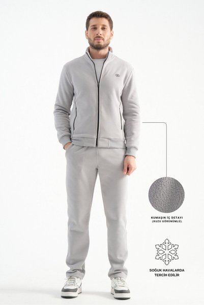 Shooter Sportswear طقم بدلة رياضية شتوية للرجال باللون الرمادي الفاتح بتقنية ...