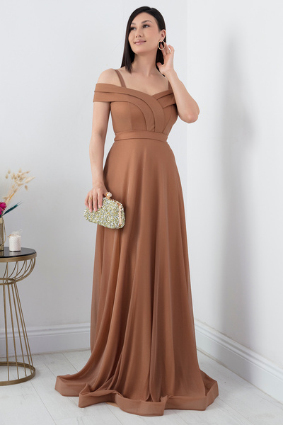 PULLIMM 13278 Rochie de seară lungă din tulle cu sclipici, cu bretele spaghetti