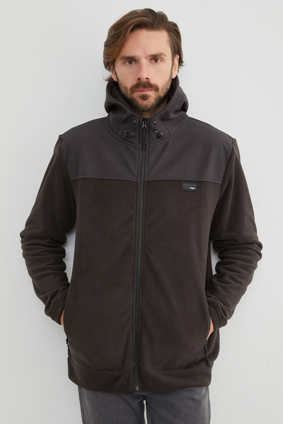 Fulla Moda Coat with Hood and Zipper in Fleece Fabric