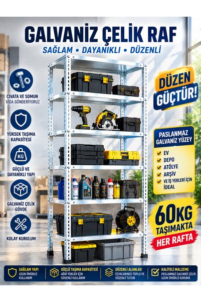 Genel Markalar Güney Raf Galvanizraf 6 Katlı Galvaniz Çelik Raf Arşiv Rafı De...