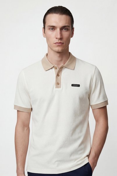 HAKKE Men's Polo T-Shirt with Contrast Collar and Sleeve Detail
