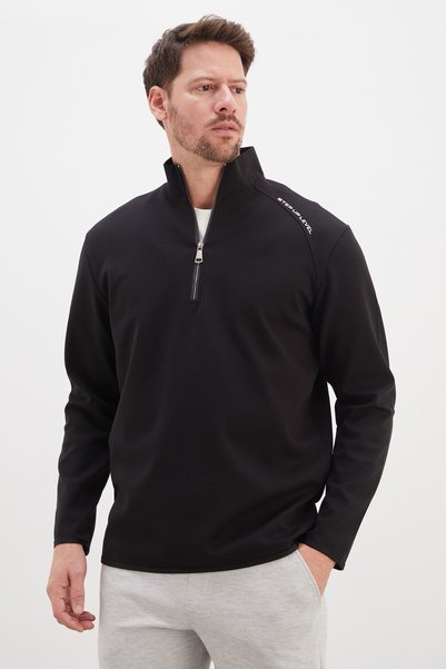 Fulla Moda Printed Half-Zip High-Neck Sweatshirt