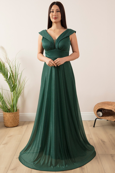 PULLIMM Glittery Tulle Long Evening Dress 13280