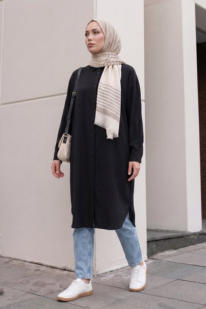 Salih Çelebi Basic Classic Long Tunic 4061 - Black