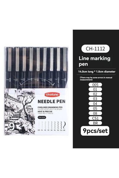 Choice 9Pcs Set Black Micro Pens,15 Sizes,Waterproof Archival Ink,Fine Point ...