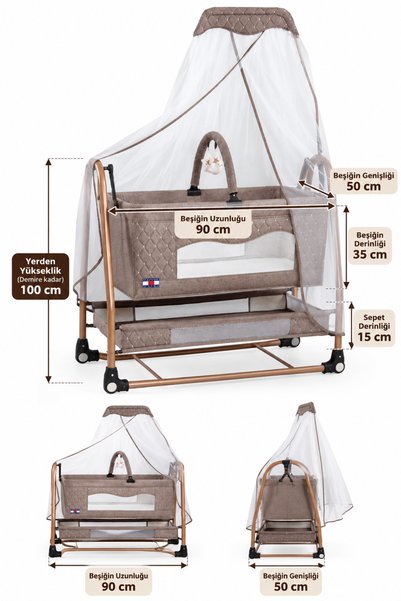 Tommybaby Royal Anne Yanı Beşik Tüllü Sepet Beşik Sallanabilir Bebek Beşiği Anne Yanı Beşik