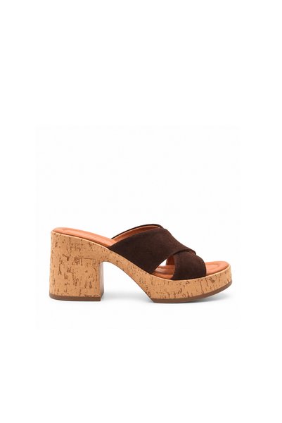 Folle Brown Suede Women's Cross-Strapped Platform Heeled Slippers – Genuine L...