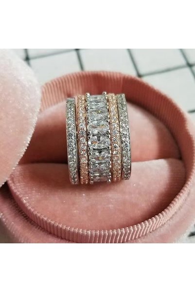 Choice 10 T0650 Huitan Luxury Two-Tone Wide Rings for Women Full Brilliant Cu...