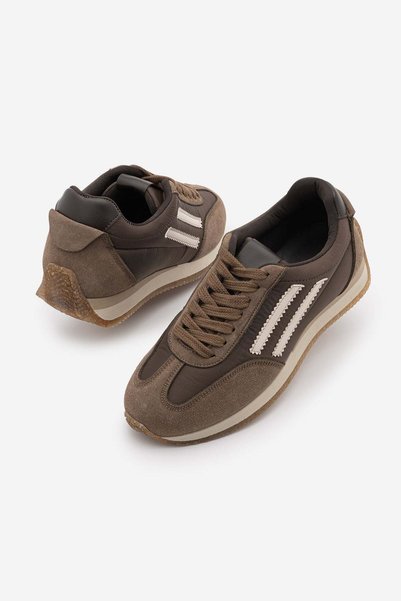 Marjin Women's Suede Look Stripe Detailed Multi-Part Lace-Up Retro Casual Sne...