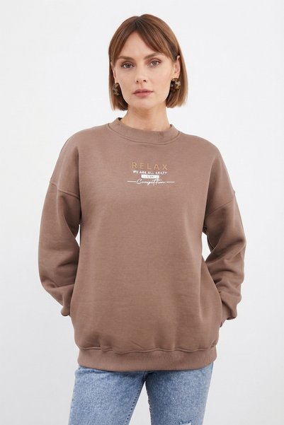 Fulla Moda 3 iplik Relax Baskılı Oversize Sweatshirt