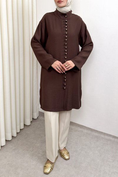 Salih Çelebi Hakim Collar Button Detailed Tunic 0058 - Brown