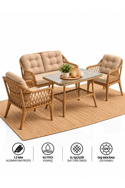 Çavdar Group Small Raddan 2+1+1 Çay Seti Balkon Teras Bahçe Mobilyası El Örgü...