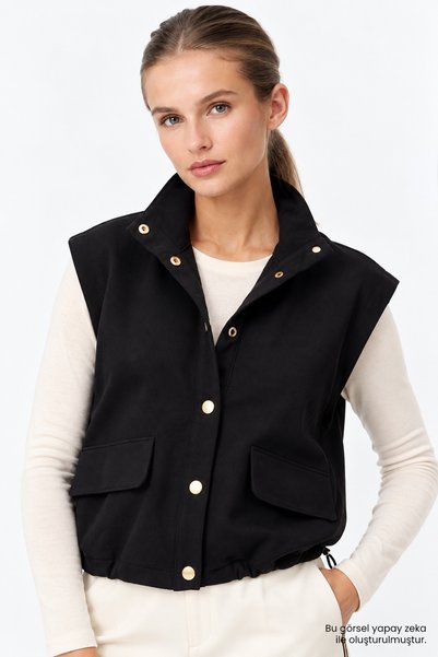 Allyco Sleeveless Pocket Detailed Buttoned Regular Knitted Vest
