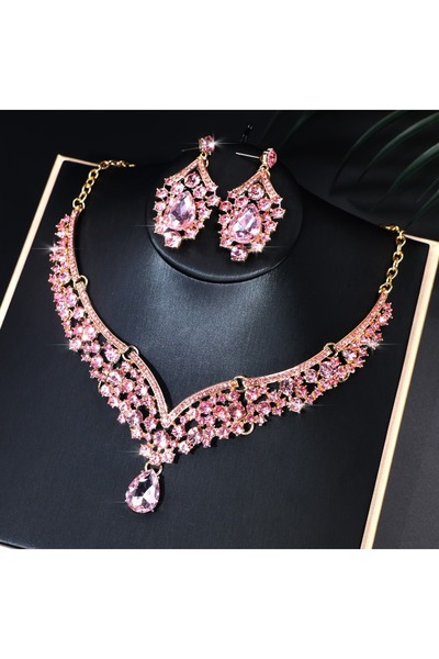 Choice YF1130-3 Sparkling Luxurious Women Earrings Necklace Set Water Drop Rh...