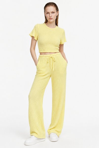 HAKKE Waffle Fabric Side Adjustable Blouse and Pants Set